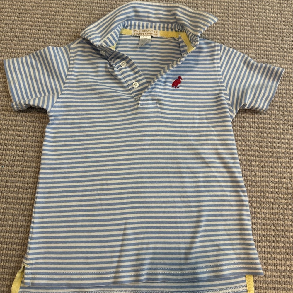 The Beaufort Bonnet Company Blue and White Striped Polo